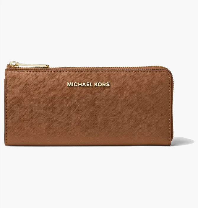 Гаманець жіночий Michael Kors Jet Set Travel Large Saffiano Leather Quarter-Zip Wallet Brown 35T6GTVE3L-LUGGAGE-21897
