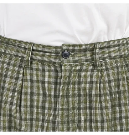 Штаны мужские OBEY Fubar Pleated Plaid Cord Pant Green 142020220-KBG