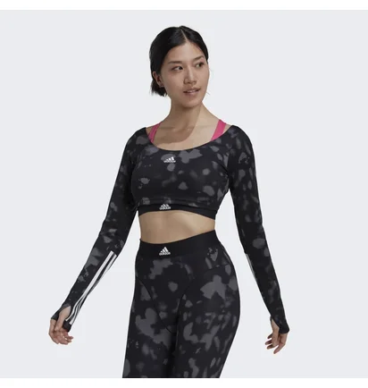 Лонгслив женский Adidas Hyperglam Cut 3-Stripes Long Sleeve Crop Top Black Hd6283