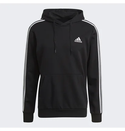 Худи мужское Adidas Essentials French Terry 3-Stripes Hoodie Black GK9062