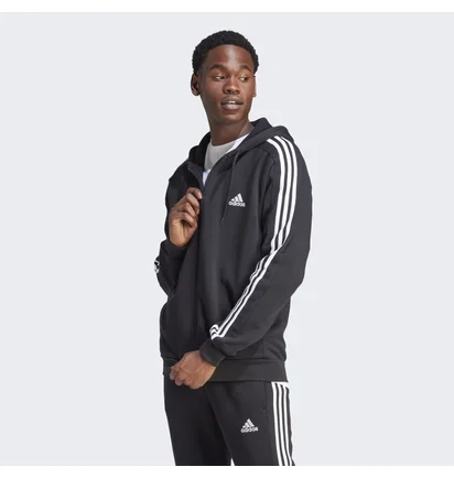 Толстовка чоловіча Adidas Essentials Fleece 3-Stripes Full-Zip Hoodie Black IB4029