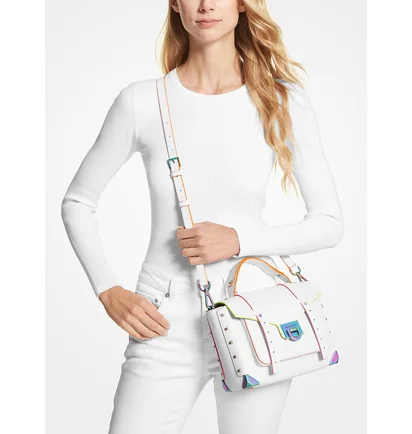 Сумка женская Michael Kors Manhattan Medium Contrast-Trim Leather Satchel White 35H1TNCS8L-OPTIC-WHITE-18789