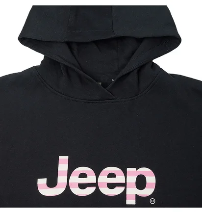 Худи женское Jeep Hooded Cropped Sweatshirt Striped Print Black O102609-B000