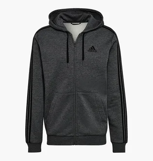 Толстовка чоловіча Adidas Essentials Fleece 3-Stripes Full-Zip Hoodie Grey HB0042