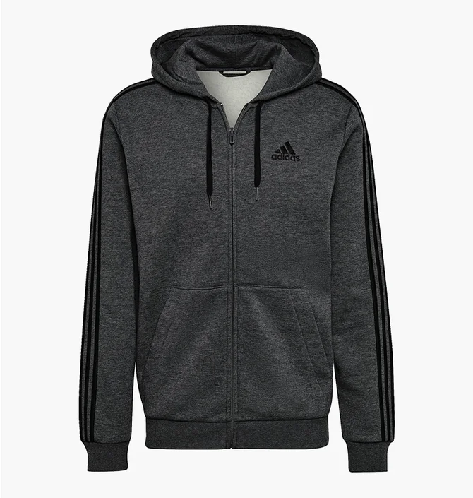 Толстовка чоловіча Adidas Essentials Fleece 3-Stripes Full-Zip Hoodie Grey HB0042