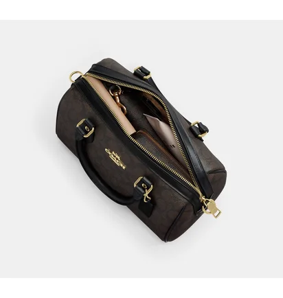 Сумка жіноча COACH Rowan Satchel Bag In Blocked Signature Canvas Beige CY679