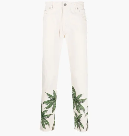 Джинсы мужские Palm Angels Palm Printed Distressed Jeans Beige PMYA033S23DEN014-0355