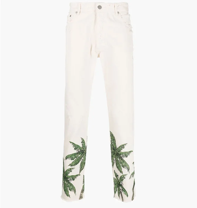 Джинсы мужские Palm Angels Palm Printed Distressed Jeans Beige PMYA033S23DEN014-0355