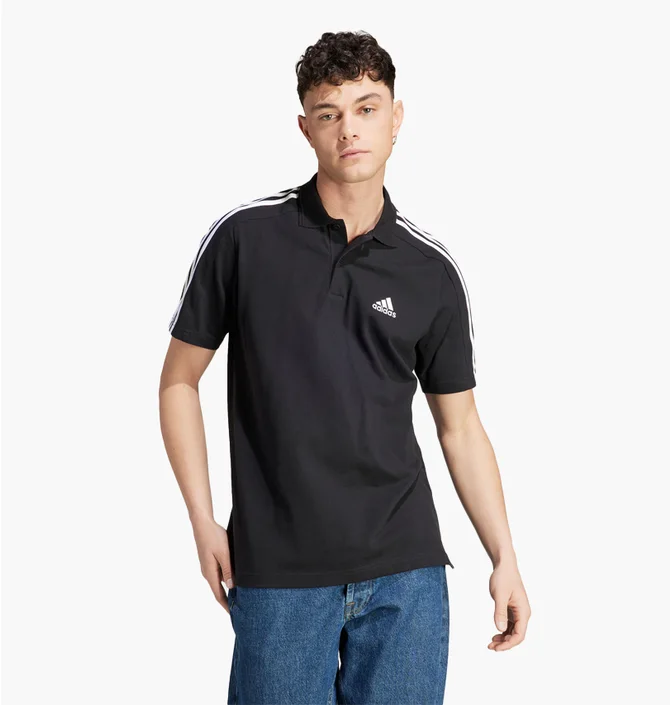 Поло мужское Adidas Essentials Piqué Embroidered Small Logo 3-Stripes Polo Shirt Black Ic9310