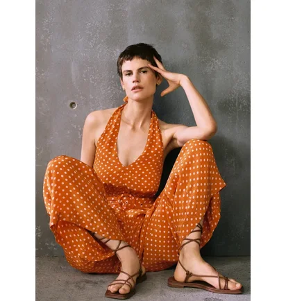 Комбинезон женский Mango Polka-Dot Long Jumpsuit Orange 37050423