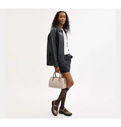 Сумка жіноча COACH Rowan Satchel Bag In Blocked Signature Canvas Beige CY679