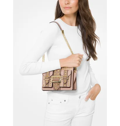 Сумка жіноча Michael Kors Hayden Medium Studded Two-Tone Saffiano Leather Messenger Bag Beige 30S0G0YM8T-SFTPINK-FAWN-47073