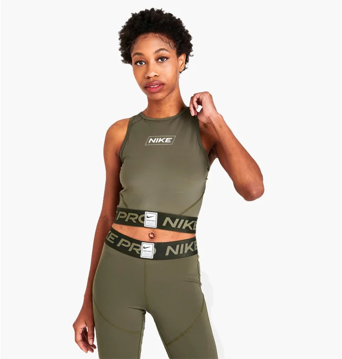 Топ женский Nike Pro Dri-Fit Graphic Crop Tank Olive Dq5593-222