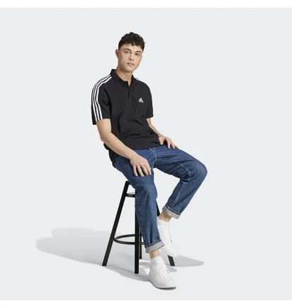 Поло мужское Adidas Essentials Piqué Embroidered Small Logo 3-Stripes Polo Shirt Black Ic9310