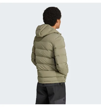 Пуховик чоловічий Adidas Helionic Stretch Hooded Down Jacket Olive IK3173