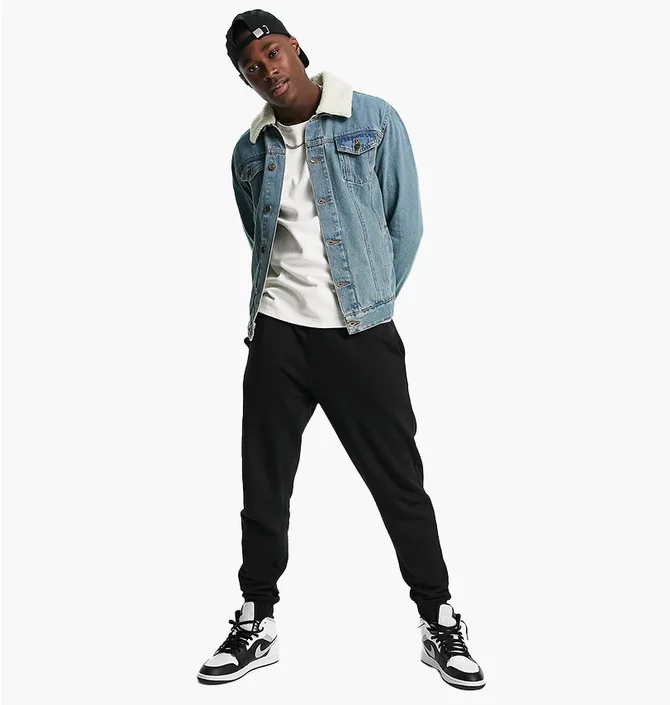 Джинсовка чоловіча Asos Asos Design Denim Jacket With Detachable Borg Collar Blue 109693753