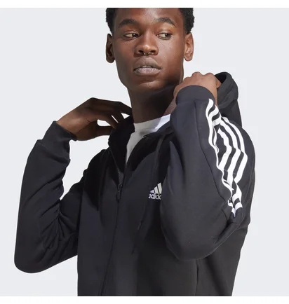 Толстовка чоловіча Adidas Essentials Fleece 3-Stripes Full-Zip Hoodie Black IB4029