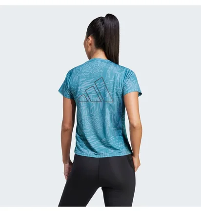 Футболка женская Adidas Run Icons 3 Bar Logo Allover Print Running Light Blue IL1744
