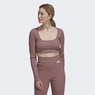 Лонгслів жіночий Adidas Studio Lounge Ribbed Cropped Long Sleeve Tee Brown Hh8500