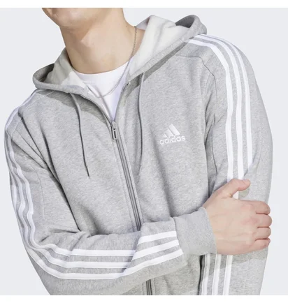 Толстовка мужская Adidas Essentials Fleece 3-Stripes Full-Zip Hoodie Grey IJ6479