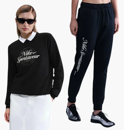 Спортивный костюм женский Nike Sportswear Club Fleece Graphic Crew Black HV2342-010__HV2346-010