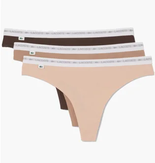 Трусики женские Lacoste Stretch Cotton String Briefs (3 шт) Beige/Brown 8F1341I87